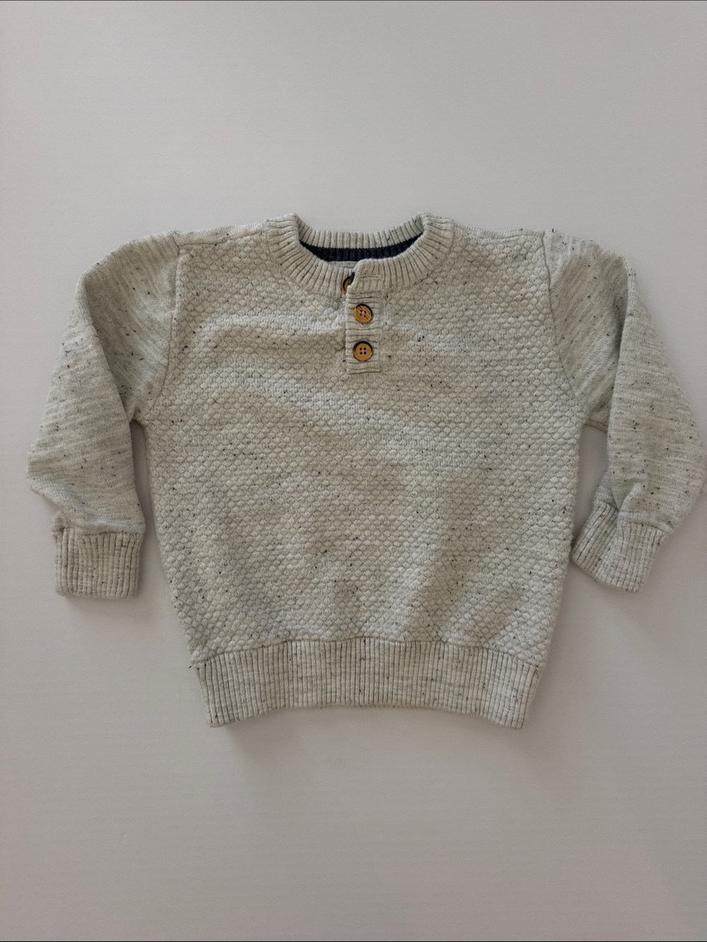 Cat & Jack Cream Speckled Henley Knit Sweater toddler 3T